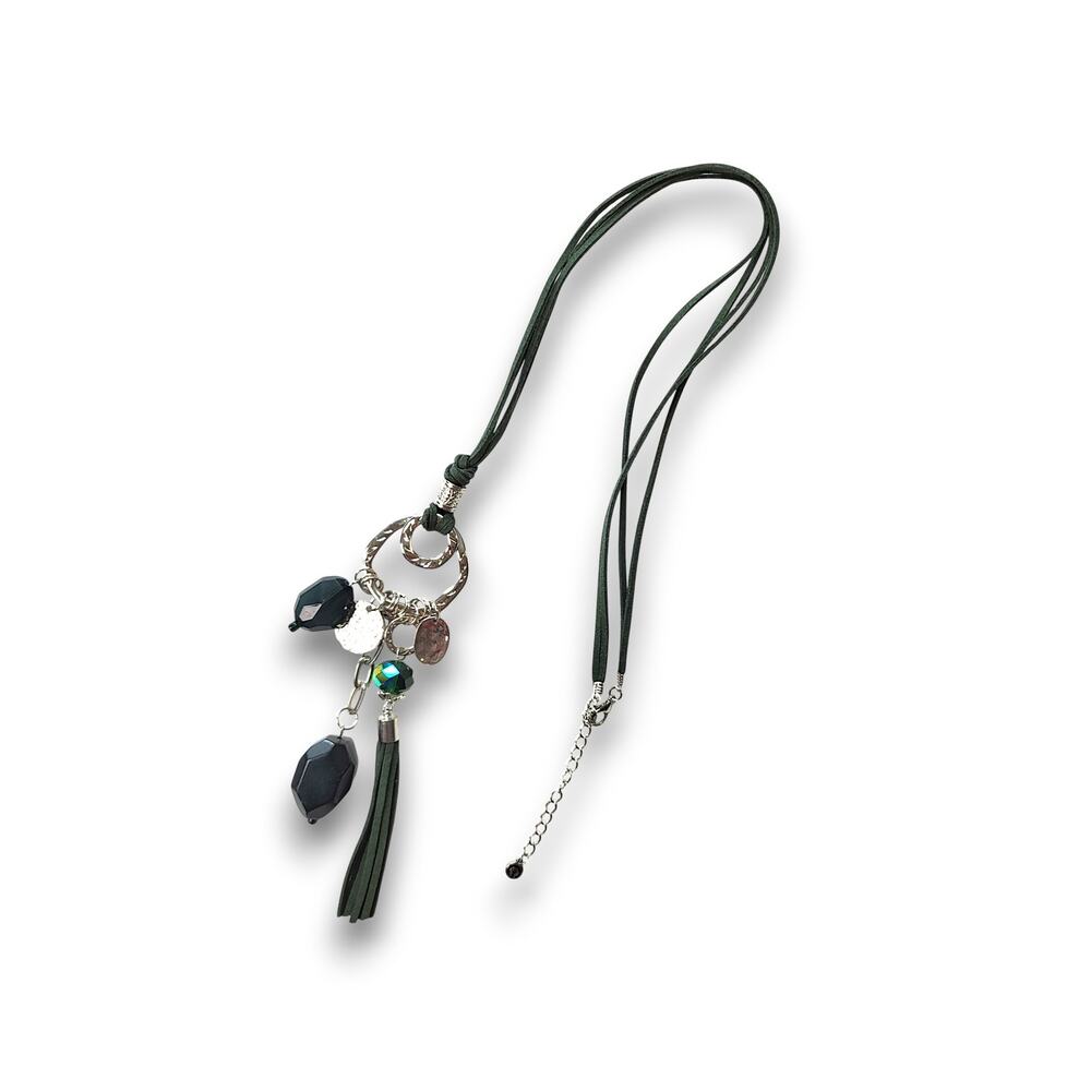 Cato Forest Green Charm & Tassel Necklace - Picture 9 of 9